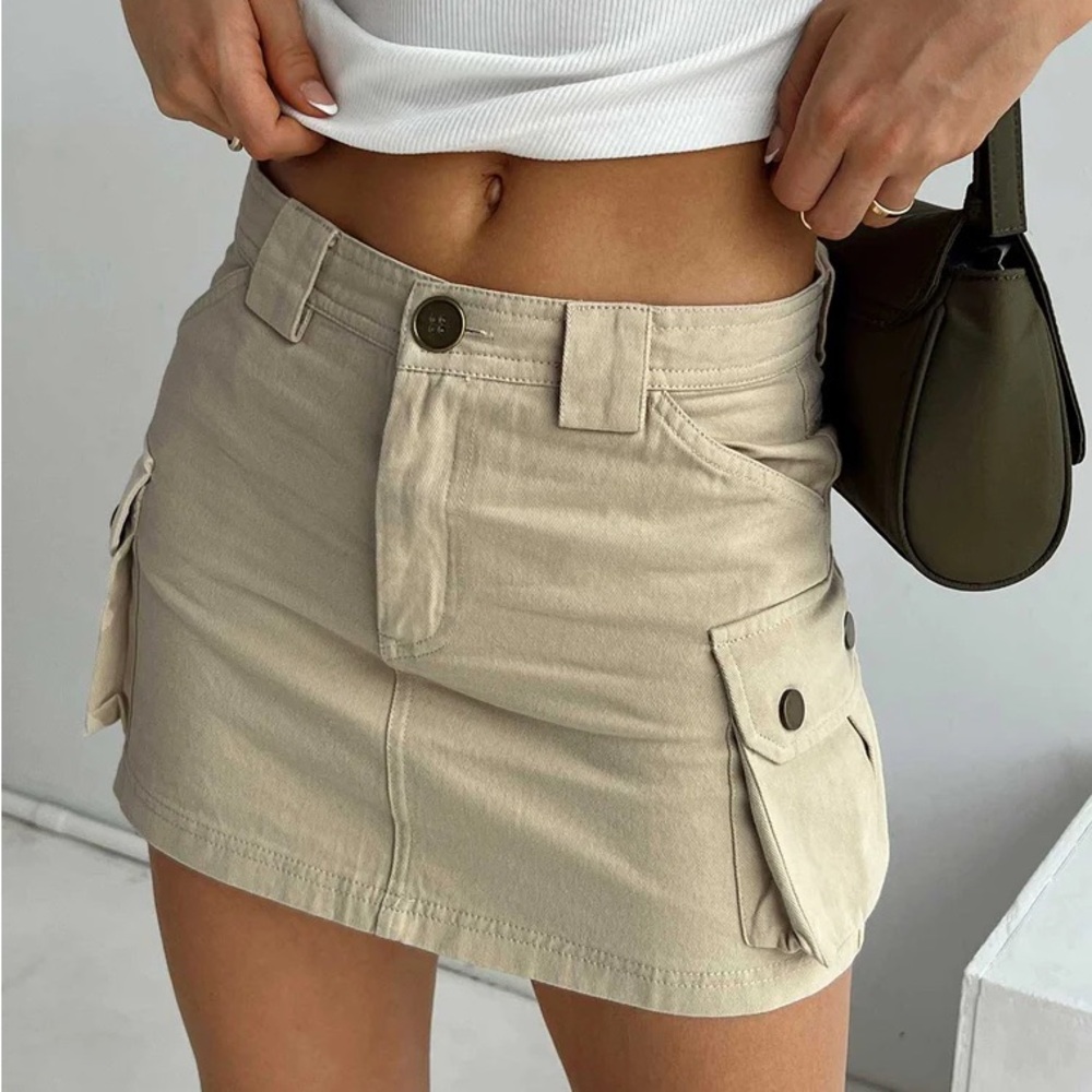 Tan Cargo Pocket Mini Skirt